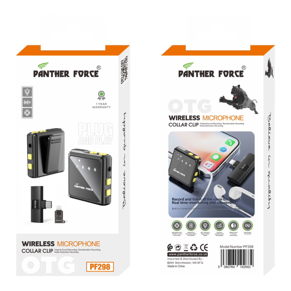 PF298- PANTHER FORCE OTG WIRELESS MICROPHONE COLLAR CUP PF298- PANTHER FORCE OTG WIRELESS MICROPHONE COLLAR CUP